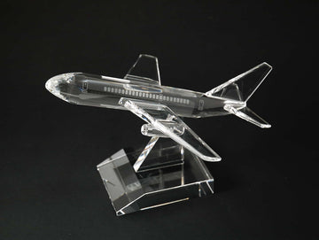 Custom engraved crystal airplane jet award with base